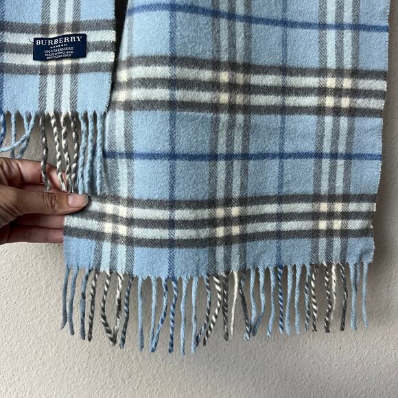 Burberry London Light Blue Plaid Cashmere Scarf - Picture 3 of 5